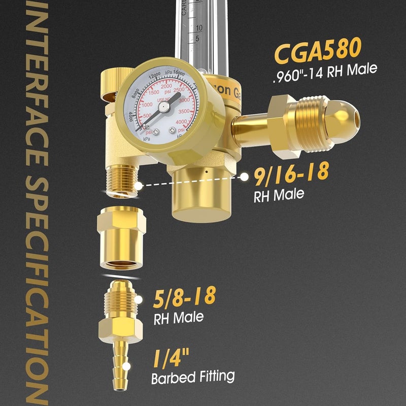 TOOLIOM CO2 Argon Flow Meter Gas Regulator Gauge for MIG TIG Welding - Image 2